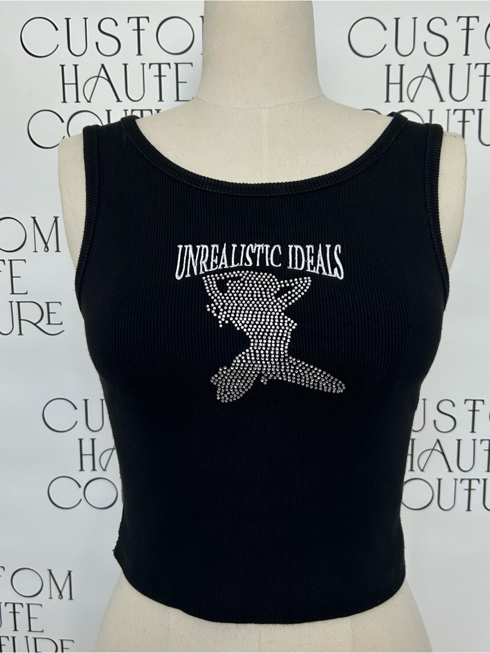 Unrealistic Ideals Black Rhinestone Ribbed Tank